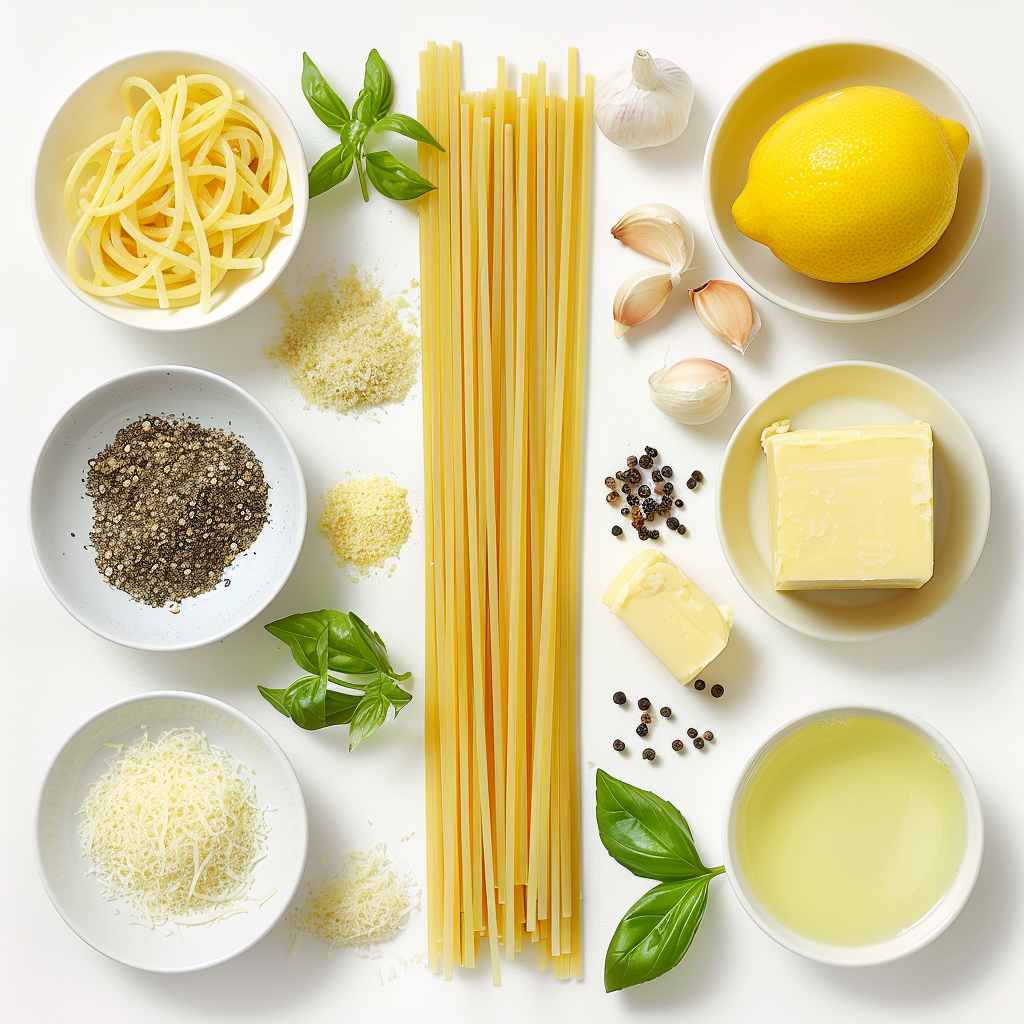 Overview of Ingredients For Lemon Pasta with Brown Butter