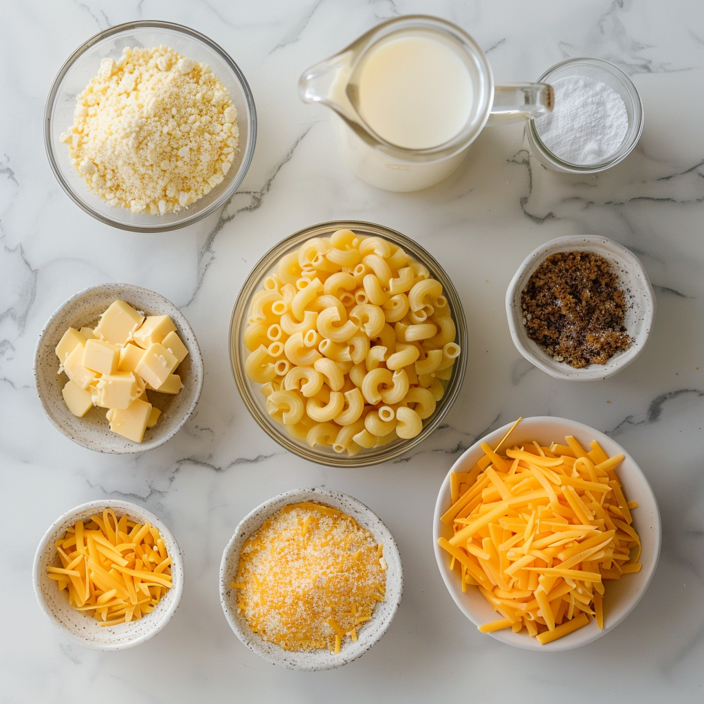 Overview of Ingredients for Old Fashioned Macaroni and Cheese