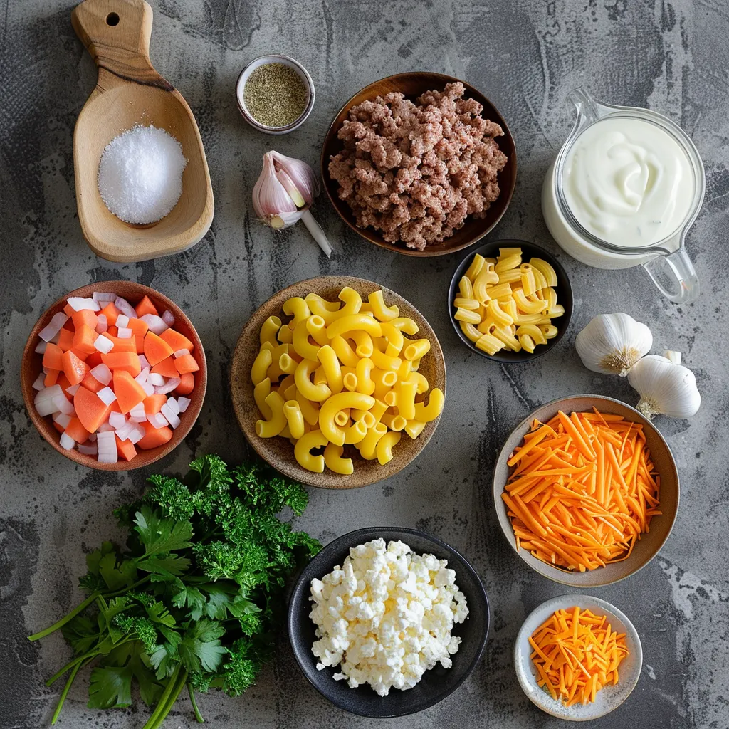 Key Ingredients For one pot macaroni cheeseburger soup